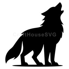 the silhouette of a wolf is shown in black and white