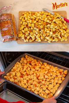 two pictures showing how to cook potatoes in the oven