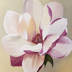 a painting of a pink and white flower