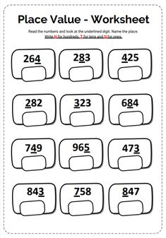 the place value worksheet for numbers to be used in this lesson, which is also