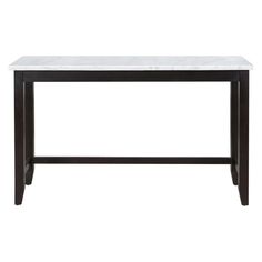 a white marble top table with black legs