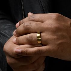 It looks vintage, but it’s new. For all anyone could tell, this gold-tone ring could have been passed down through the generations. The brushed matte effect is a great look for men who prefer subtlety over in-your-face bling. This classic men’s band is built to last from surgical-grade stainless steel. Designed in Denmark. Minimalist Gold Jewelry With Brushed Finish, Gold Jewelry With Brushed Finish As Gift, Yellow Gold Thick Band Ring, Classic Ring, Steel Ring, Classic Man, Matte Gold, Looks Vintage, Denmark