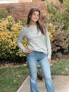 Heather Grey, Long Sleeve with Button Accents, Crew Neckline Grey Long Sleeve, Crew Neck Sweater, Crew Neckline, Neck Sweater, Heather Grey, Heathers, Crew Neck, Grey, Long Sleeve