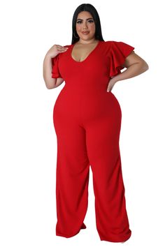 Stretch jumpsuit V neck Sleeveless Zipper closure 93% polyester 7% spandex Hand wash cold Inseam is 37 inches Model is wearing a 2X Stretch Jumpsuit, Chic And Curvy, Bodycon Dresses Casual, Ruffle Pants, Half Sleeve Tops, Red Jumpsuit, Drag Queens, Plus Size Jumpsuit, One Piece Outfit