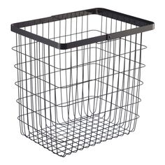 a metal wire basket on a white background