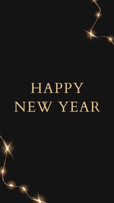 a happy new year greeting card with sparkles on black background and the words happy new year written in gold