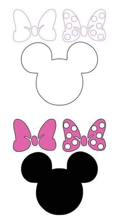 mickey mouse face with pink and black bows