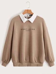 Paris Shirt, Khaki Fashion, Collared Sweatshirt, Vintage Clothing Online, Casual Style Outfits, Women Pullover