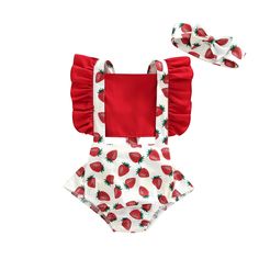 Your little one will be the cutest, most stylish baby at the park when they are dressed in this adorable strawberry print baby romper. Perfect for spring and summer. seasons. Material: Polyester, Cotton Playful Cotton Onesie For Spring, Cute Cotton Onesie For Spring, Cute Spring Cotton Onesie, Cute Spring Cotton Bodysuit, Summer Bubble Romper For Playtime In Spring, Cute Spring Bubble Romper For Playdate, Summer Playtime Cotton Bodysuit, Summer Cotton Playtime Bodysuit, Summer Bubble Romper For Spring Playdate