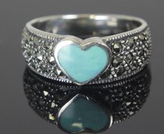 Sterling Silver Turquoise Heart Ring Size 8 Turquoise Heart Ring, Crystal Structure, Promise Rings For Couples, Turquoise Heart, Luxury Nails, Grey Stone, Silver Stars, Silver Turquoise, Turquoise Sterling Silver