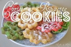 a plate full of cookies with the words christmas favorite cookies over it's top