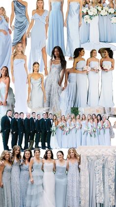 many different pictures of people dressed in formal wear and gowns, all with their names on them