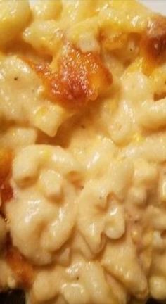 macaroni and cheese with bacon on top is shown in close up view from above