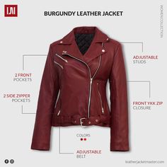 Opens a new tab Enjoy the attractive Celebrity style leather jacket for Women, a statement piece that is both stylish and functional. Have a look on our website for some of the most stunning leather jackets, designed to perfection. Leather Jacket For Women, Burgundy Leather Jacket, Style Leather Jacket, Jacket For Women