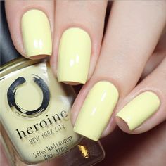 @heroine.nyc ”Lemonade” is a lemony pastel yellow polish.Shown here are 2 coats and a glossy top coat.Part of “The Summer Delights” collection, available now on @heroine.nyc site for $10. Yellow Pastel, Lemon Lemonade, Glitter Nail Art, Pastel Yellow, Fair Skin, Sally Hansen, Shades Of Yellow