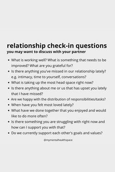 relationship check-in questions - you may want to discuss with your partner