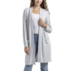 Experience the enchanting embrace of ultimate coziness! Our CuddleBlend Collection now features an even more luxurious addition: a long, comfortable duster-length cardigan. Crafted to be the ideal extra layer, this open-front sweater is destined to become a go-to favorite accessory. Size: M.  Color: Gray.  Gender: female.  Age Group: adult. Lounge Cardigan, Custom Hang Tags, Fall Cardigans, Front Sweater, Open Front Sweater, Drawstring Pouch, Grey Sweater, Front Open, Fall In Love