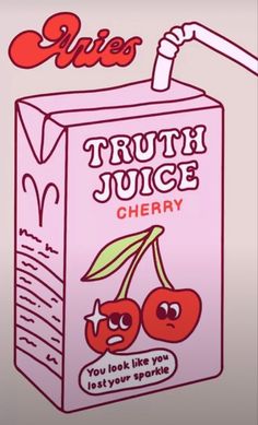 a carton of juice with two cherries on the front and one cherry on the back