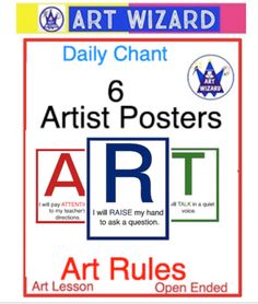 the poster for art rules is displayed in red, white and blue with an open ended title