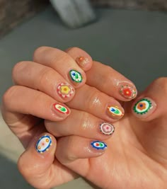 A Nail Design, Colourful Nails, Retro Nails, Summery Nails, Casual Nails, Nail Swag, Short Acrylic Nails Designs, Painting Flowers