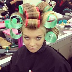 Can't wait until my bf's next hair appointment. I'm having him put in curlers like this! Big Curlers, Big Rollers, Husband Hair, Wavy Perm, Roller Sets, Blonde Updo, Hair Perm, Morning Hair