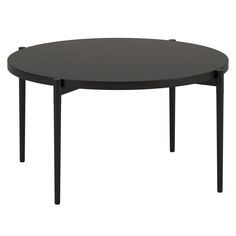 a black table with two legs and a round top on an isolated white background, viewed from the front