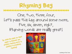 a poster with the words rhyming bag on it