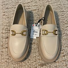 Bnwt. No Flaws. Size 37 Or 6.5. I Normally Wear A 7 And These Fit. Cream Loafers, Denim Knee High Boots, Zara Loafers, Blue Ballet Flats, Square Toe Ankle Boots, Zara Sneakers, Patent Leather Oxfords, Cowboy Ankle Boots, Zara Heels