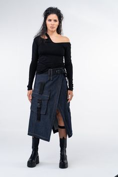 Designed by FollowMeFS. Kick the day off with Denim low waisted skirt. Low rise with an wrap skirt with cargo pockets, you'll be at your highest comfort level without compromising style. The Denim low waisted skirt has two side cargo pockets with lid and strap for convenient storage and an adjustable belt. Finish this extravagant look with your worn in sneakers or comfy boots.   This Extravagant wrap skirt with cargo pockets is designed to flatter every body type. When we designed this Denim low Denim Cargo Skirt, Low Waisted Skirt, Comfy Boots, Utility Skirt, 1 November, Blue Denim Skirt, Denim Cargo, Festival Clothing, December 2023