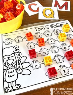 a printable letter recognition game for toddlers to practice letters and numbers with legos