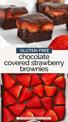 gluten - free chocolate covered strawberry brownies are the perfect dessert for valentine's day