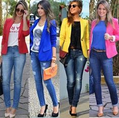 Outfit Casual Con Blazer, Outfits Con Blazers, Blue Blazer Outfit, Business Casual Blazer, Blazer Outfits Casual, Blazer Pink, Yellow Blazer, Outfit Mujer, Blazer Blue