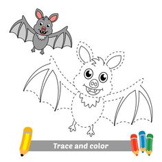 cartoon bat to be colored, the coloring book for preschool kids with easy gaming level