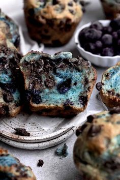 some blueberry muffins are on a plate