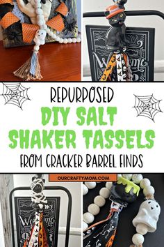 diy salt shaker tassels from cracker barrel finds for halloween decorations