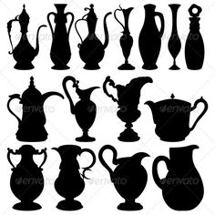 black silhouettes of vases and pitchers - objects illustrations clip art on separate layers