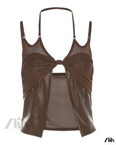 Zlily - Solid Color Slim Fit Fashion Camisole with Sexy Backless Design Summer Club Tank Top With Built-in Bra, Flirty Tank Top With Built-in Bra For Night Out, Halter Top Camisole With Built-in Bra For Club, Brown Fitted Cami Tank Top, Club Crop Top With Built-in Bra And Spaghetti Straps, Trendy Club Halter Cami Top, Summer Party Tank Top, Bra Friendly, Summer Party Tank Top, Bra-friendly, Spring Club Cami Crop Top