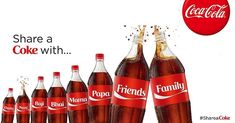 a group of coca cola bottles with the caption'share a coke with '