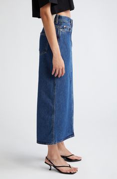 Traditionally casual denim gets a refined makeover in a softly faded maxi skirt crafted in Italy and made entirely of comfortable organic cotton. 34" length (size Medium) Zip fly with button closure Five-pocket style 100% organic cotton Hand wash, line dry Made in Italy Designer Clothing Full-length Denim Blue Maxi Skirt, Denim Blue Full-length Maxi Skirt, Blue Denim Full-length Maxi Skirt, Medium Wash Denim Maxi Skirt, Medium Wash Denim Maxi Skirt Straight Leg, Full Length Denim Blue Maxi Skirt, Medium Wash Straight Leg Denim Maxi Skirt, Denim Maxi Skirt With Pockets In Medium Wash, Relaxed Fit Long Denim Skirt