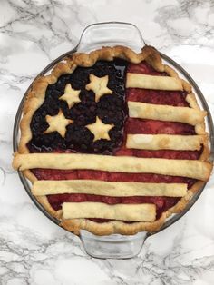 an american flag pie on a marble counter top