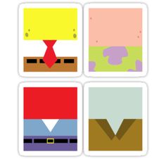 four square stickers with different colors and shapes