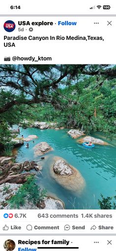 an image of a river with rocks and trees in the water, on instagram