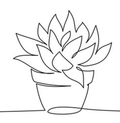 a drawing of a potted plant with leaves on the top and bottom, sitting on a table