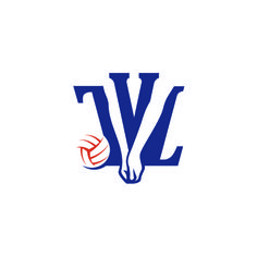 a volleyball ball and the letter v on a white background with blue letters that spell love