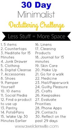 the 30 day minimalist declutter challenge is shown with text overlaying it