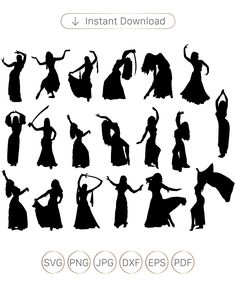 the silhouettes of women dancing in different poses