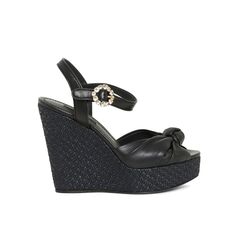 - Composition: 100% Leather - Round toe - Ankle side buckle fastening - Heel 12 cm - Crystal embellishment - Pomade bottom with logo detail - Platform 3 cm Latest Sandal, T Strap Flats, Dolce Gabbana Shoes, Ankle Strap Wedges, Womens Sandals Wedges, Black Wedge, Black Wedge Sandals, Wedge Heel Sandals, Leather Wedge Sandals