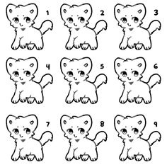 step by step instructions on how to draw a cute little kitten with different expressions for kids