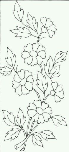 a black and white drawing of flowers with leaves on the stems, in two separate rows