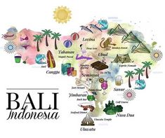 an illustrated map of bali in watercolor and ink with the words'the luxury nomad ball indonesia '